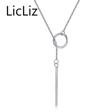Unique 925 Sterling Silver Circle Simple Strip Bar Pendant Necklaces Adjustable Chain Necklaces for Women Wedding LN0194