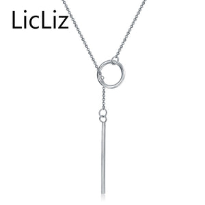Unique 925 Sterling Silver Circle Simple Strip Bar Pendant Necklaces Adjustable Chain Necklaces for Women Wedding LN0194