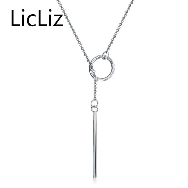 Unique 925 Sterling Silver Circle Simple Strip Bar Pendant Necklaces Adjustable Chain Necklaces for Women Wedding LN0194