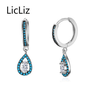 Fashion Turquoise Waterdrop Dangle Earring for Women 925 Sterling Silver Drop Earring Pendientes Mujer Moda Bijoux LE0419