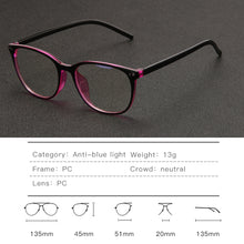 Load image into Gallery viewer, Light Glasses Men Computer Glasses Frame Gaming Goggles Transparent Eyewear Frame Women Anti Blue Light Eyeglasses Spectacles