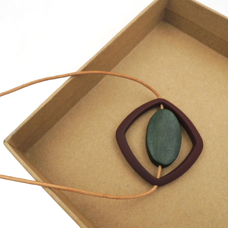Light weight oval bead in a circle geometric necklace minimalist modern everyd simple leather cord brand NW311