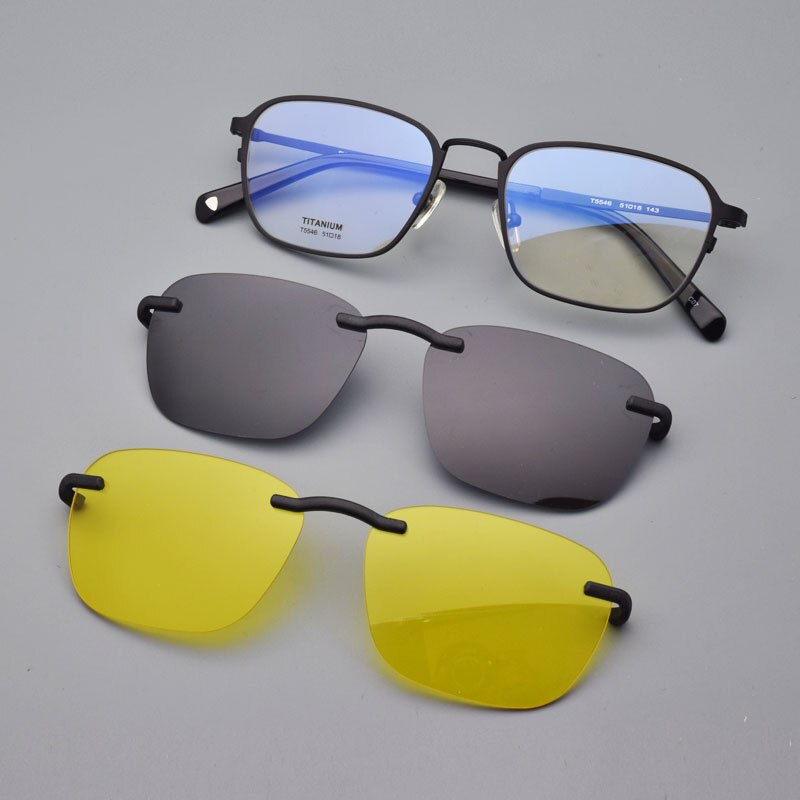 Lightweight Pure Titanium Full Frame Glasses Frame With Polarized Eyeglasses Retro Men's Sunglasses Night Vision Clips Magnet