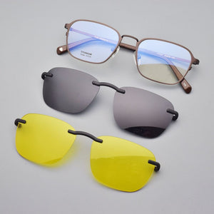 Lightweight Pure Titanium Full Frame Glasses Frame With Polarized Eyeglasses Retro Men's Sunglasses Night Vision Clips Magnet