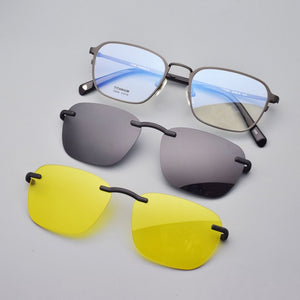Lightweight Pure Titanium Full Frame Glasses Frame With Polarized Eyeglasses Retro Men's Sunglasses Night Vision Clips Magnet