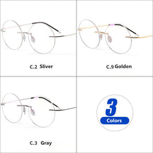 Load image into Gallery viewer, Lightweight Titanium Alloy Rimless Round Glasses for Men and Women Circle Optical Prescription Eyeglasses Frame oculos de grau