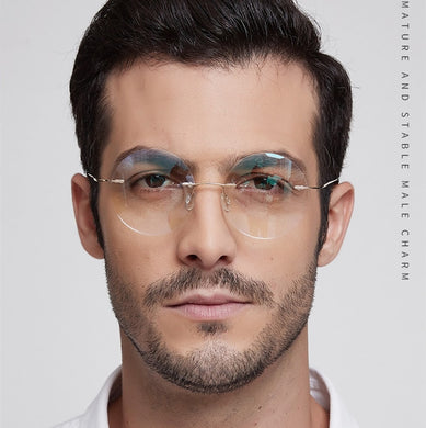 Lightweight Titanium Alloy Rimless Round Glasses for Men and Women Circle Optical Prescription Eyeglasses Frame oculos de grau
