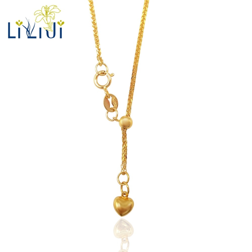 18K Gold Chopin Chain Adjustable Pure Yellow Gold Necklace 45cm Au750 Wendding Party Gift