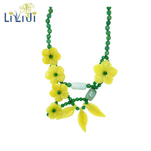Dye Green Color Jade ,Natural Korea Jade Flowers,Amazonite,Green Aventurine with Jade Toggle Clasp Necklace Approx 53cm