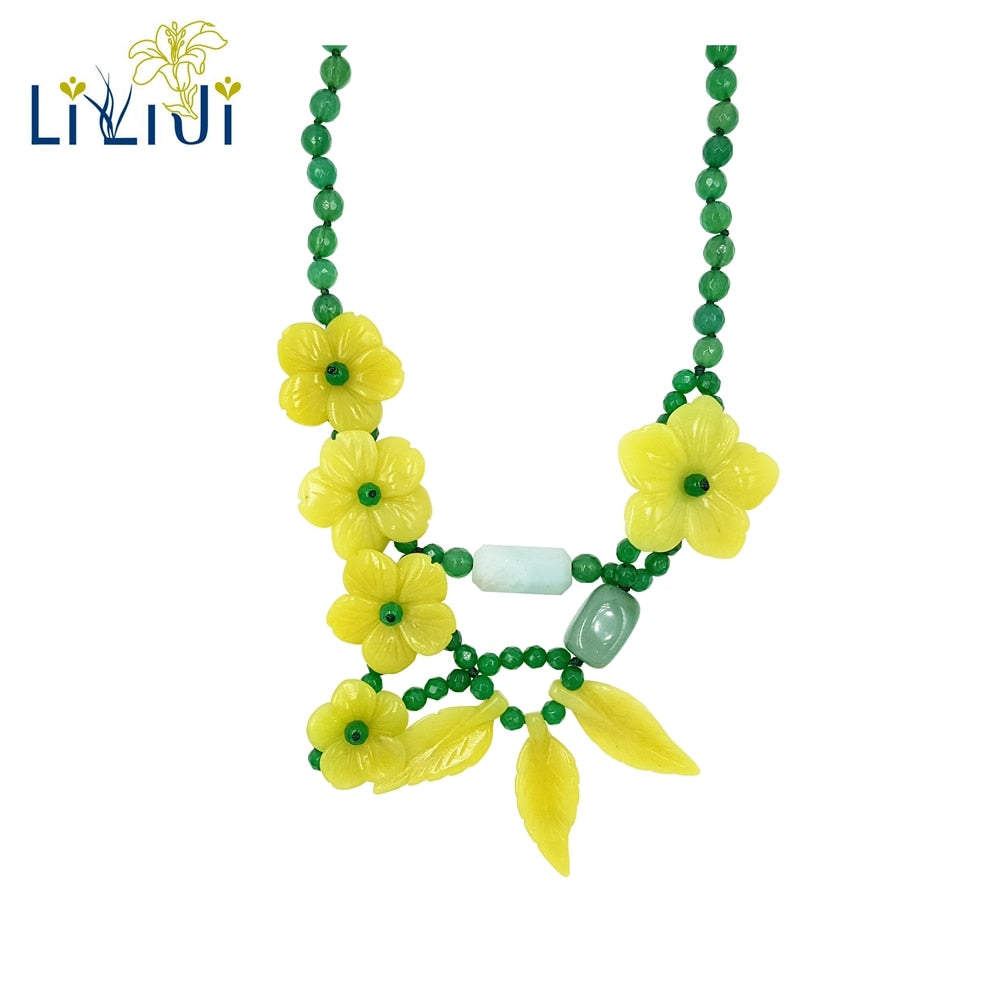 Dye Green Color Jade ,Natural Korea Jade Flowers,Amazonite,Green Aventurine with Jade Toggle Clasp Necklace Approx 53cm