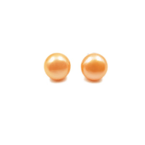 Dye Orange AA Pearl 7-8mm 925 Sterling Silver Stud Earrings