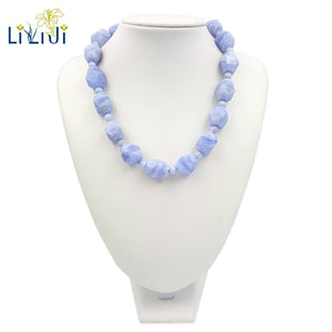 Gemstone Natural Blue Lace Agate Jade Toggle Clasp Necklace 20