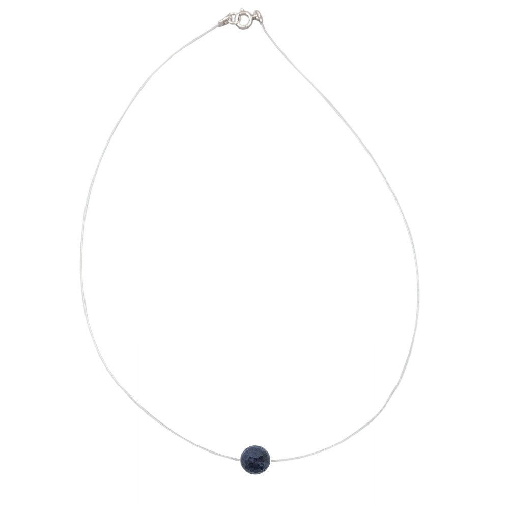 Gemstone Sapphire Approx 7-8mm 925 sterling silver Choker Invisible Necklace