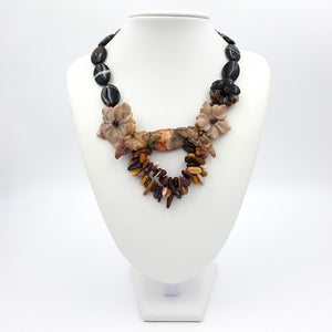 Mini Garden Series Natural Ocean Agate Flowers Mookaite and Agate with Jade Toggle Clasp Necklace