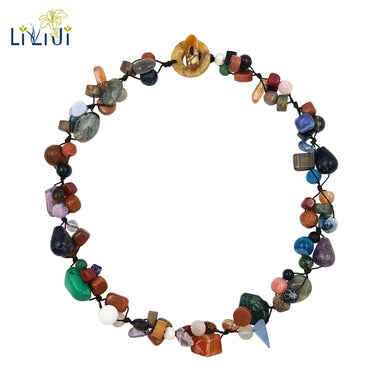 Collana con chiusura a ginocchiera in giada con perle di diaspro e agata multi pietra naturale di circa 50 cm 