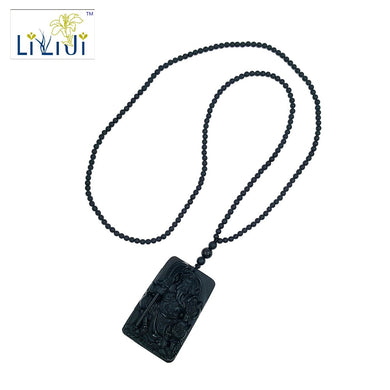 Ossidiana nera naturale intagliata Buddha Ciondolo amuleto fortunato Agata nera 4mm 30 Collana lunga per gioielli da donna 