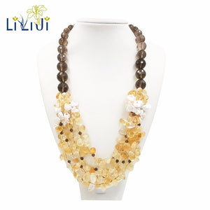 Natural Citrine Smoky Quartz Keshi Pearl Necklace Jade Toggle Clasp Approx 62cm