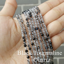 Carica l'immagine nel visualizzatore di Gallery, Bracciale con pietra preziosa naturale da 3 mm, tormalina scintillante, acquamarina, pietra di luna, rodocrosite, per uomo o donna, da indossare ogni giorno 