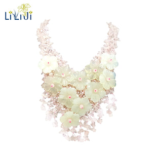 Natural Gemstone Rose Quartz New Jade Flowers Jade Clasp Handmade Knitting Statement Necklace For Women Fashion Jewelry