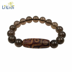Natural Smoky Quartz DZI Bead Bracelet Total size about 7.5'' Smoky Quartz size 12mm, DZI about 14x38mm
