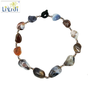 Natural Stone Botswana Agate Irregular beads Grey Agate Jade Toggle Clasp Necklace about 54cm