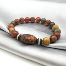 Load image into Gallery viewer, Natural Stone Picasso Jasper Labradorite etc. With Carved Tibetan Three Eye DZI Beads Bracelet For Men Accessories Gift