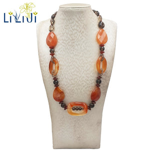 Natural Stone Red Agate Smoky Quartz Fashion Necklace Approx 53cm