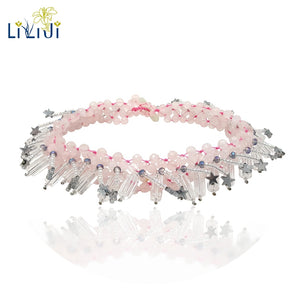 Natural Stone Rose Quartz Clear Quartz Crystal Hematite Stars Choker Necklace Handmade Knitting For Women Party