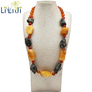 Natural Stone Turritella Agate Yellow Jade Red Agate Fashion Necklace Approx 60cm