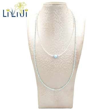 Set di collane brillanti in argento sterling 925 con larimar minuscolo naturale, pietra di luna per gioielli da donna 