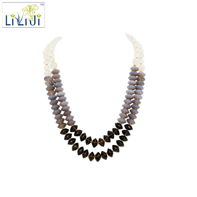 Natural stone Smoky Quartz Grey Agate White Agate Frosted Clear Quartz Jade Toggle Clasp 2-strands Necklace about 52cm