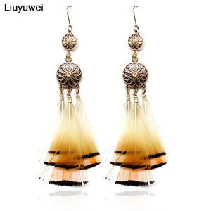 Retro Women Fashion Punk Classic Bronze Earrings Flower Rhinestone Feather Tassel Pendant Earring Jewelry For Women 112