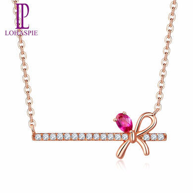 Lohaspie 19.8x7.15mm Solid 18K Rose Gold Natural Gemstone Ruby & Diamonds Necklace Fine Jewelry Personalised Gifts 2017 NEW
