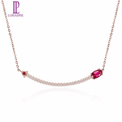 Lohaspie Diamond-Jewelry Natural Gemstone Ruby 18K Rose Gold Arrows Pendant Necklace Fine Fashion Stone Jewelry Gift 18 Inches