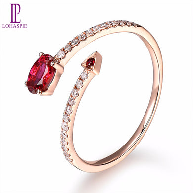 Lohaspie Diamond-Jewelry Natural Gemstone Ruby 18K Rose Gold Wedding Engagement Arrow Open Ring Fine Fashion Stone Jewelry New