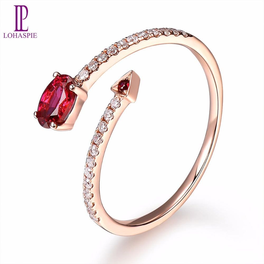 Lohaspie Diamond-Jewelry Natural Gemstone Ruby 18K Rose Gold Wedding Engagement Arrow Open Ring Fine Fashion Stone Jewelry New