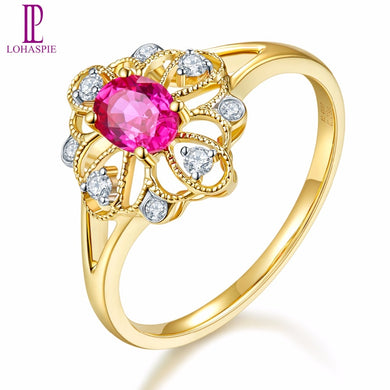 Lohaspie Diamond Jewelry Natural Ruby Solid 18K Yellow Gold Engagement Ring Fine Fashion Gemstone Jewelry For Women's Gift