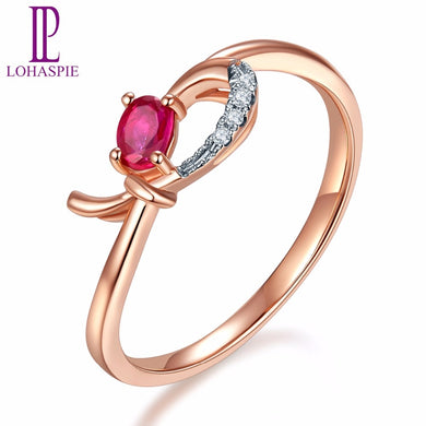 Lohaspie Natural Gemstone Ruby & Diamond Solid 18K Rose Online Engagement Rings Gold Diamond-Jewelry For Women 2017 Best Buy
