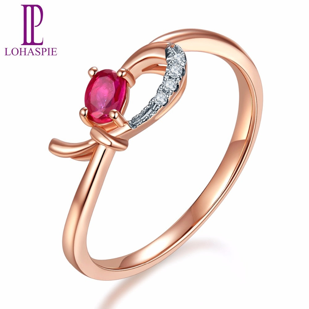 Lohaspie Natural Gemstone Ruby & Diamond Solid 18K Rose Online Engagement Rings Gold Diamond-Jewelry For Women 2017 Best Buy