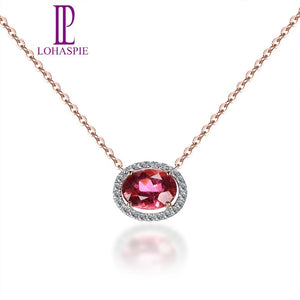 Lohaspie Solid 18K Rose Gold 1.20ct Natural Gemstone Rubellite & Diamonds Necklace For Women Fine Diamond-Jewelry 18 Inches