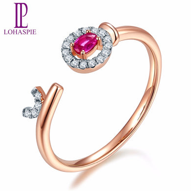 Lohaspie Solid 18K Rose Key Engagement Rings Gold Natural Gemstone Ruby & Diamond Diamond-Jewelry 2017 Online Best Buy Gift