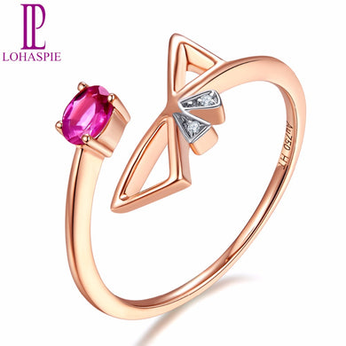 Lohaspie Solid 18K Rose LineEngagement Rings Gold Natural Gemstone Ruby Fine Diamond-Jewelry For Women Online Best Buy Gift
