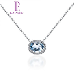 Lohaspie Solid 18K White Gold 1.27ct Natural Gemstone Aquamarine & Diamonds Necklace For Women Fine Diamond-Jewelry 18 Inches