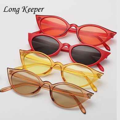 Long Keeper 2023 Cat Eye Sunglasses Women Retro Small Size Cateye Sun glasses Red Yellow Grey Lens Female Vintage Glasses Frame