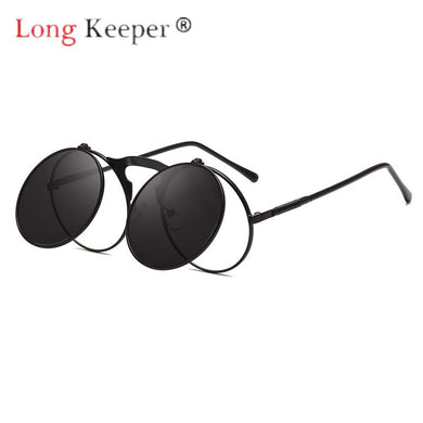 Long Keeper Sunglasses Double Lens Steampunk Fold Men Women Clear Flip Sun Glasses Alloy Frame Eyewear Eyeglasses Shade UV400
