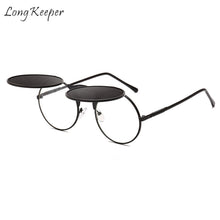 Load image into Gallery viewer, Long Keeper Sunglasses Flip Sun Glasses Steampunk Fold Men Women Double Lens Clear Alloy Frame Eyewear Eyeglasses Shade UV400
