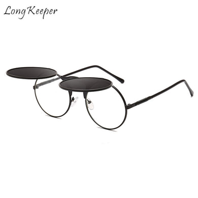 Long Keeper Sunglasses Flip Sun Glasses Steampunk Fold Men Women Double Lens Clear Alloy Frame Eyewear Eyeglasses Shade UV400