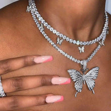 Carica l&#39;immagine nel visualizzatore di Gallery, Long Tennis Chain Butterfly Necklace for Women Fashion Crystal Big Hip Hop Animal Pendant Necklace Statement Wedding Jewelry