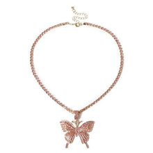 Carica l&#39;immagine nel visualizzatore di Gallery, Collana lunga con catena da tennis e farfalla per donna, moda, cristallo, grande collana con ciondolo animale hip-hop, gioielli da sposa 