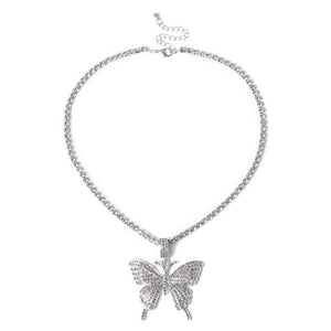 Collana lunga con catena da tennis e farfalla per donna, moda, cristallo, grande collana con ciondolo animale hip-hop, gioielli da sposa 